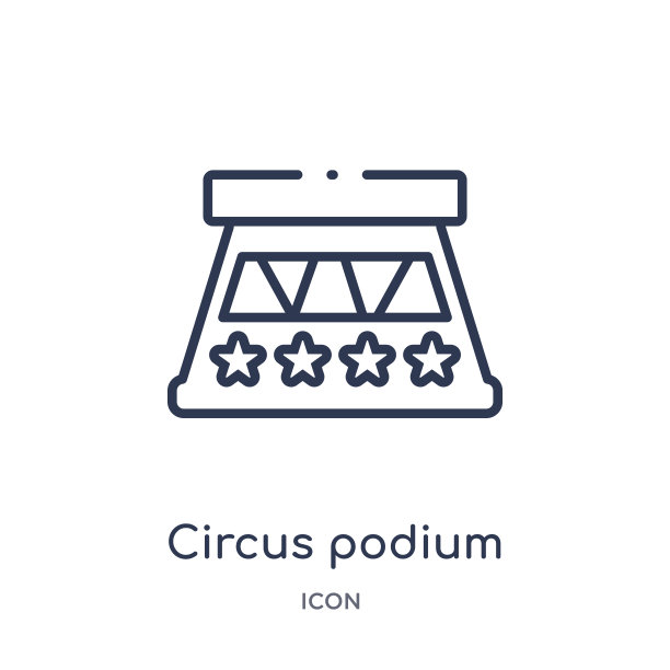线性马戏团讲台图标从马戏团轮廓集合。细线马戏团讲台矢量孤立在白色的背景。马戏团裙楼时尚插画图片下载