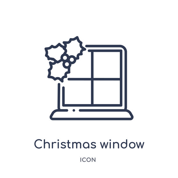 线性圣诞窗口图标从圣诞大纲收集。细线圣诞窗矢量孤立在白色的背景。圣诞窗时尚插图图片下载