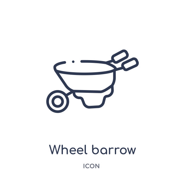 线性车轮手推车图标从施工工具轮廓集合。细线轮手推车矢量隔离在白色背景上。手推车潮流插画图片下载