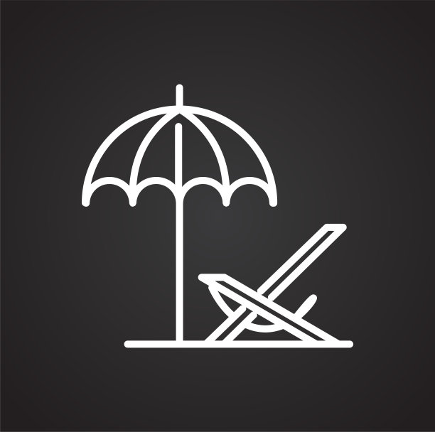 海滩躺椅线图标在黑色背景的图形和网页设计，现代简单的矢量标志。网络的概念。时髦的符号为网站设计网页按钮或移动应用程序。图片下载