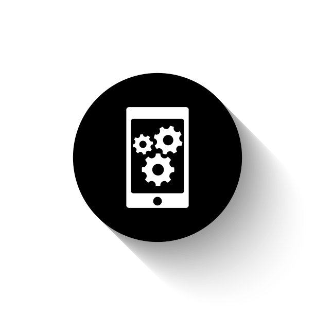 手机与齿轮和齿轮-黑色矢量图标图片下载