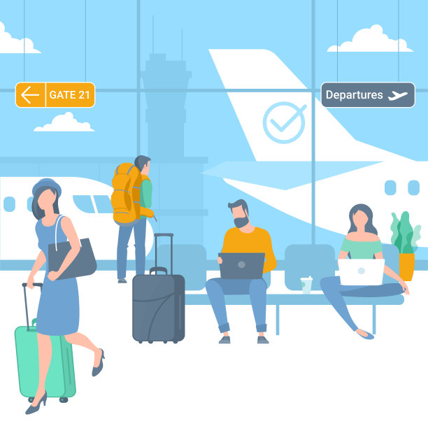 旅客在机场离境区图片下载