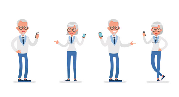 商务人士工作和不同姿势动作的人物矢量设计图片下载