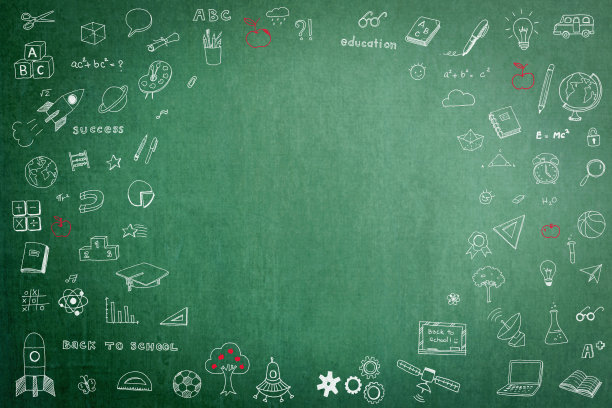 涂鸦在绿色学校教师的黑板背景上，空白的copyspace为儿童想象和教育成功的理念图片下载