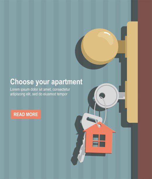 用钥匙开门。有房子标志的钥匙。首页向量横幅图片下载