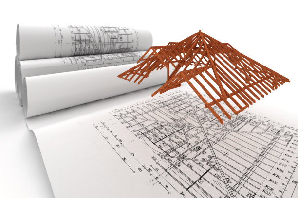 屋顶桁架。规划中的建筑。三维插图图片下载