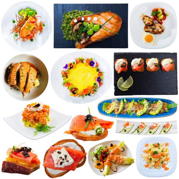 白色背景上的什锦鲑鱼图片下载