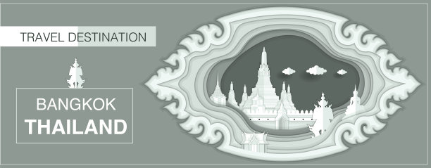 全景纸艺术风格矢量曼谷著名的旅游设计概念插图泰国图片下载
