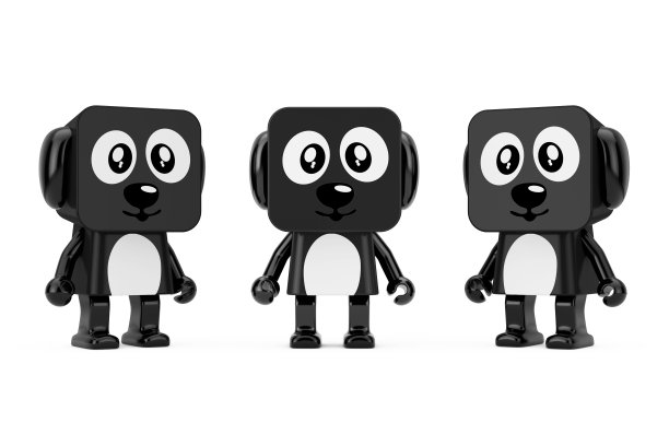 可爱的黑色卡通玩具狗角色人。3d渲染图片下载