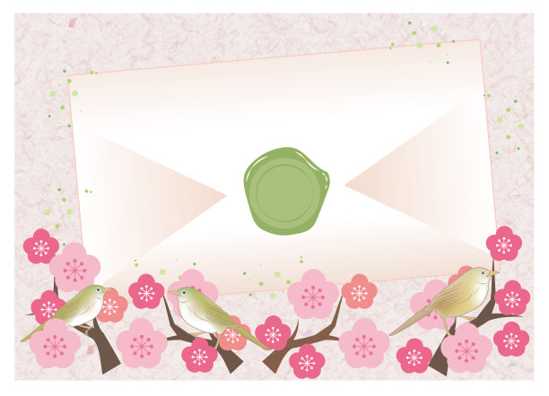 信封和密封-日本夜莺和梅树图片下载