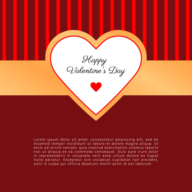 心爱情人节，红金色平条纹背景，贺卡，文字空间，海报，小册子，横幅，墙纸网站图片下载