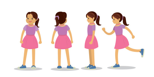 一组可爱的白人女孩在不同的姿势和观点图片下载