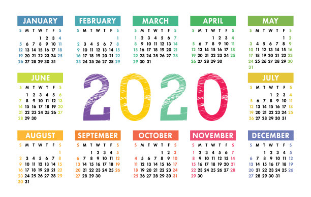 2020年日历矢量口袋基本网格。丰富多彩的设计模板素材图片