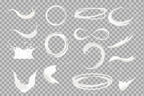 3D矢量牛奶喷溅和倒在透明的背景。图片下载