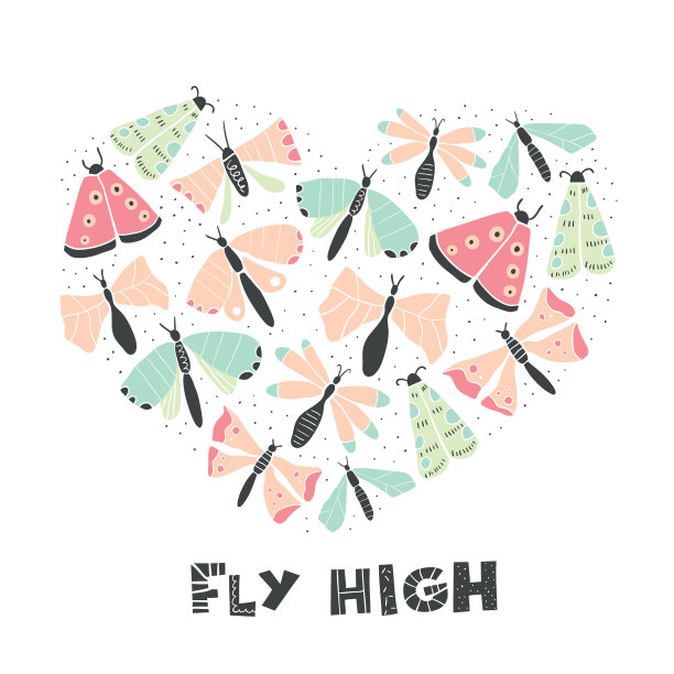 集合矢量涂鸦昆虫的形式的心脏图片下载