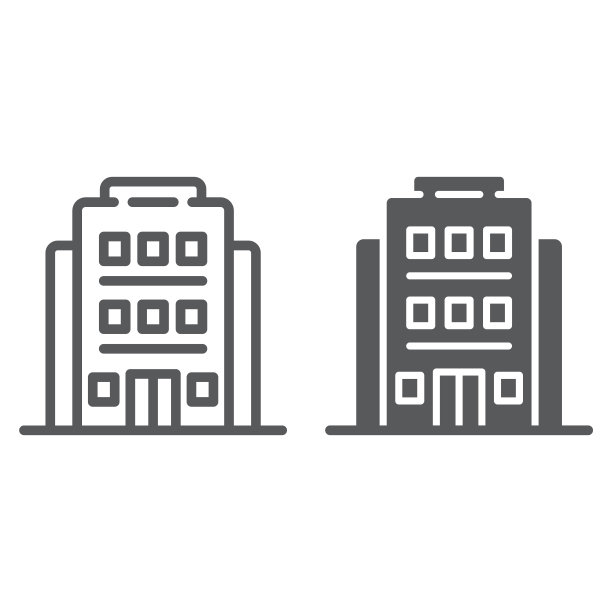 酒店线条和字形图标，建筑和旅游，建筑标识，矢量图形，白色背景上的线性图案。图片下载