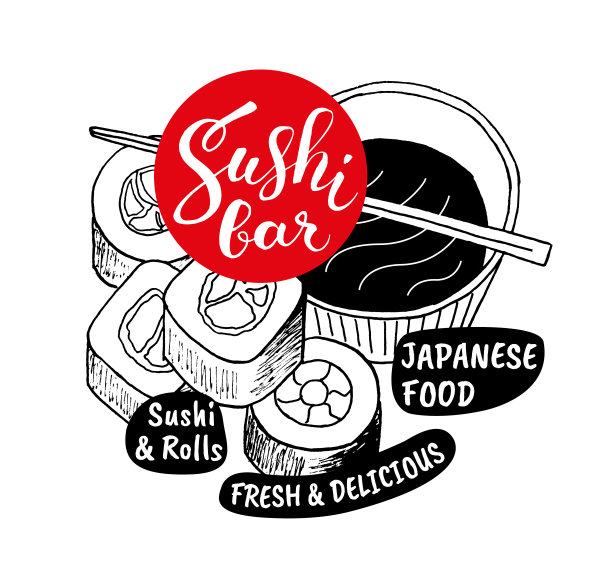 寿司吧是一种日式料理，以手绘的方式绘有寿司的字母和形状，卷起来图片下载
