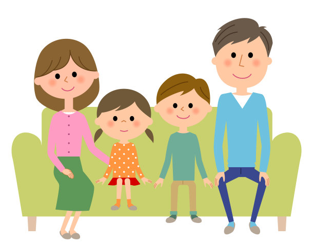 坐在沙发上放松的一家人图片下载