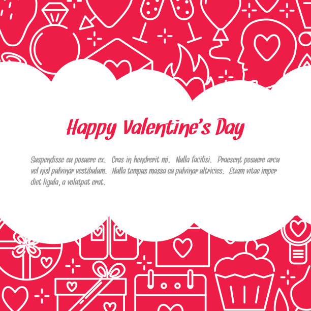 情人节概念横幅与爱情图标在线条风格和文本的地方图片下载