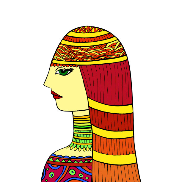 色彩斑斓的东方女子。涂鸦图形作品。图片下载