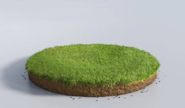 3D插图圆形土壤地面横截面与土地和绿色草地图片下载
