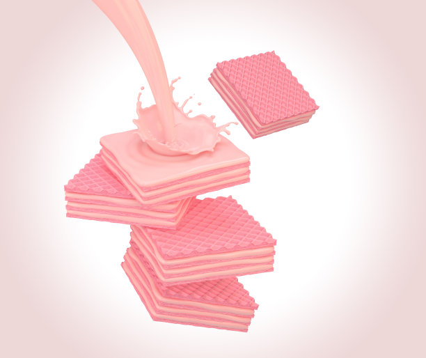 草莓奶油夹心威化饼干。图片下载