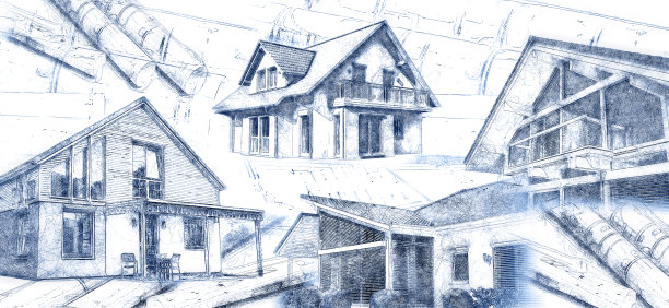 现代化的房屋和蓝图图片下载