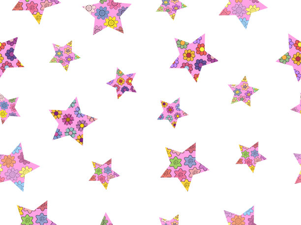 由抽象星星制成的无缝图案。星星来自不同的春花。白色背景上孤立的元素。图片下载