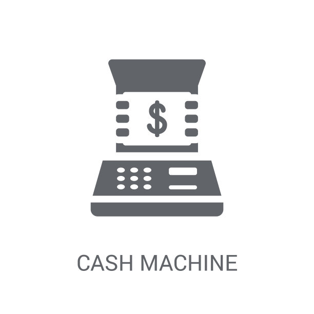 提款机图标。来自加密货币经济和金融收藏的白色背景上的时尚现金机标志概念图片下载