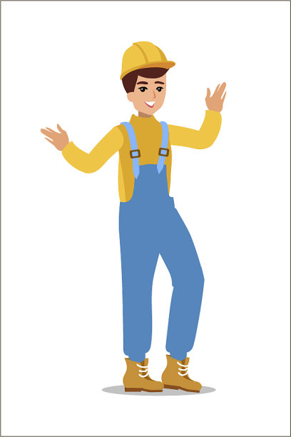 建筑男工角色向量设计。动画人物。有趣的卡通的人。孤立在白色背景上。图片下载