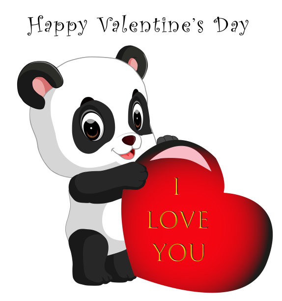 用一只抱着一颗心的熊猫的图片来祝贺情人节快乐图片下载