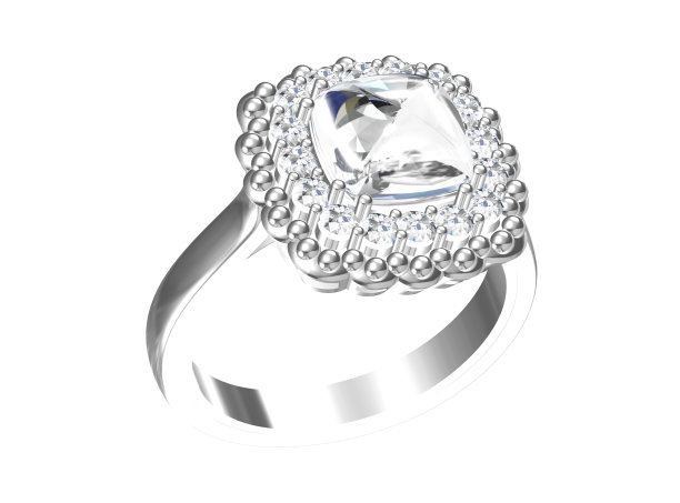 钻石结婚白金戒指。在白色，3D插图。图片下载