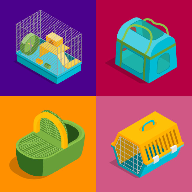 宠物承运人标志3d旗帜设置等距视图。向量图片下载