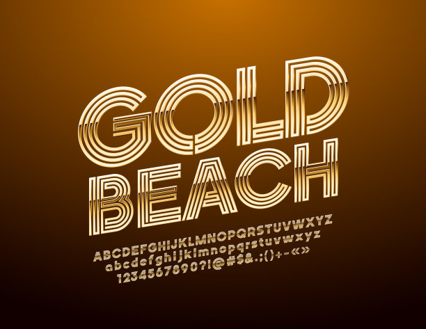 向量光泽标志黄金海滩。金色的旋转字母表图片下载