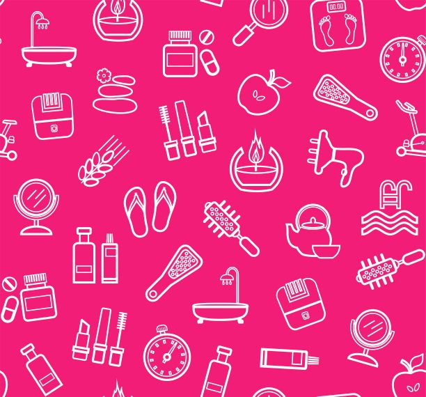 健康美丽，粉色背景，无缝，线描，矢量。图片下载