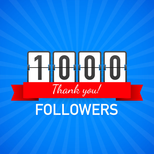1000个粉丝，谢谢，社交网站上的帖子。感谢粉丝的祝贺卡。矢量插图。图片下载