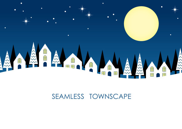 无缝城镇景观，矢量插图。图片下载