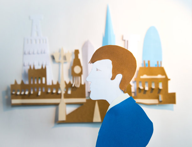 城里的年轻女士。剪纸设计背景图片下载