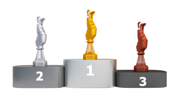 领奖台正面图及高尔夫球袋奖杯图片下载