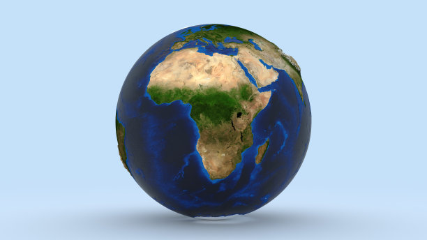 地球与非洲大陆在浅蓝色背景的3d渲染聚焦图片下载