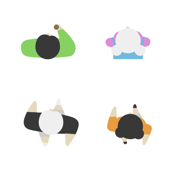 上面的人，俯视图。简单的风格。平面设计矢量插图。留下，走不同的男人和女人。图片下载