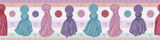 矢量装饰流苏，珍珠和绳索。水平无缝重复边界图案。伟大的手工卡片，邀请，壁纸，包装，托儿所设计。图片下载