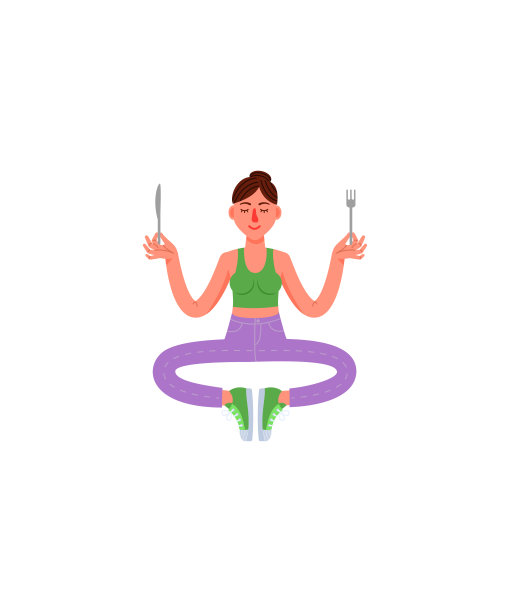 一个身材苗条的女人手里拿着刀叉坐着沉思。穿着牛仔裤、t恤和运动鞋的女人。健康的生活方式。图片下载