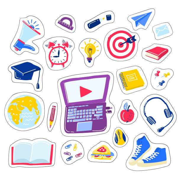 学校涂鸦向量集。学习外语。手绘图标图片下载