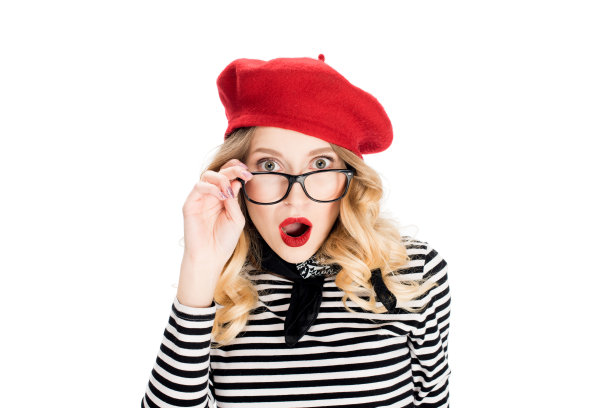 惊讶的金发女人戴着眼镜孤立在白色图片下载