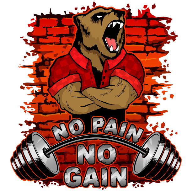 矢量插图的杠铃和强大的熊在砖墙的背景。一分耕耘一分收获图片下载