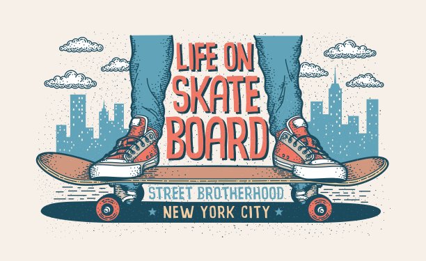 滑板潮人手工制作的插图与腿在经典运动鞋图片下载