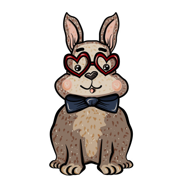 可爱的兔子。情人节快乐。可爱的卡通可爱的兔子戴着眼镜心和蝴蝶结。爱的甜蜜感觉。适用于海报、箱子、纺织品、邀请函等。情人节。矢量插图。——矢量图片下载