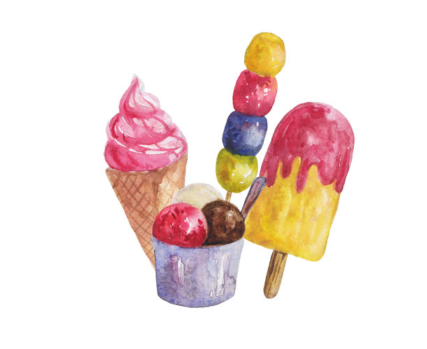 用于装饰的各种水彩冰淇淋图片下载