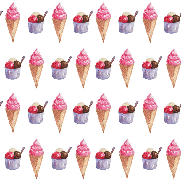 无缝图案手绘水彩冰淇淋图片下载